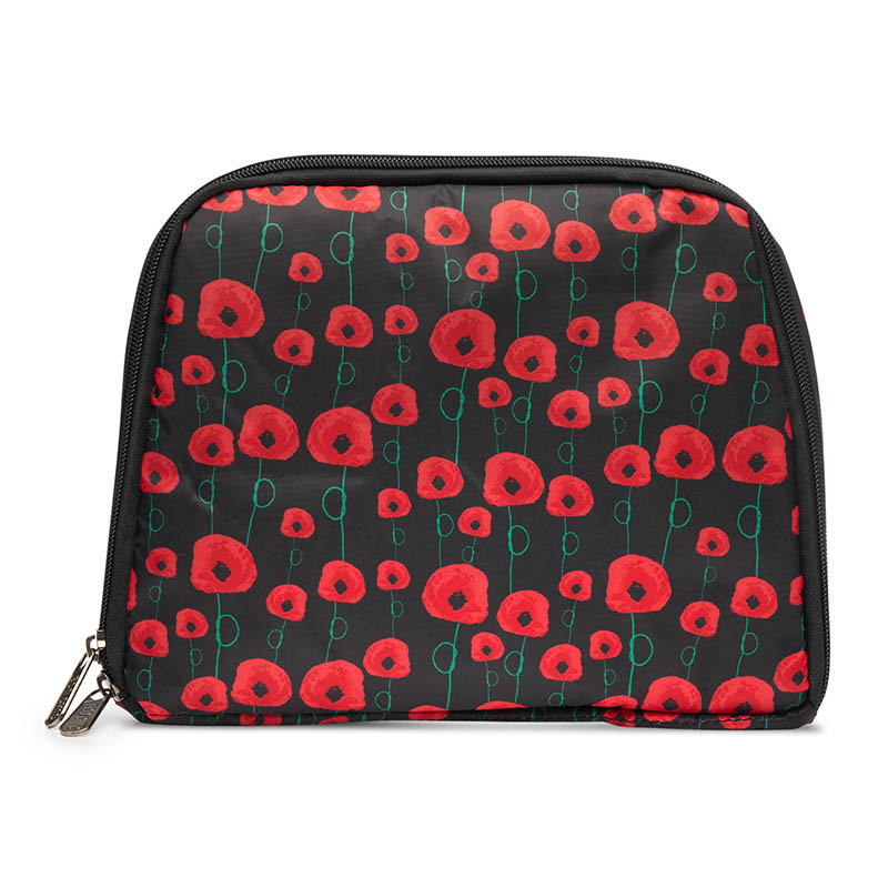 red and black compactable ww1 field poppy recycled backpack